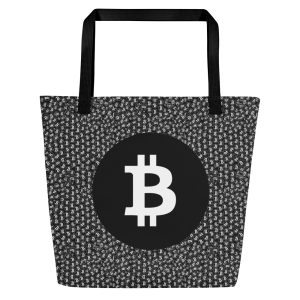 All-Over BW Bitcoin Print Large Tote Bag