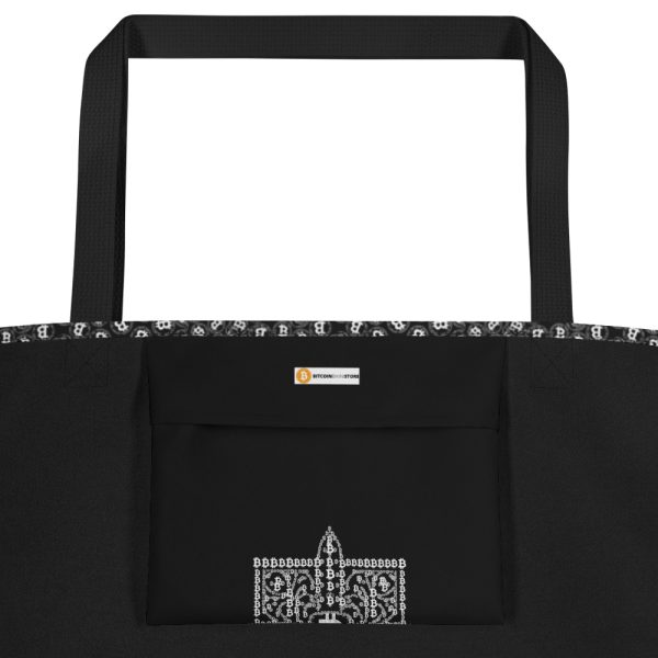 All-Over BW Bitcoin Print Large Tote Bag - Image 3